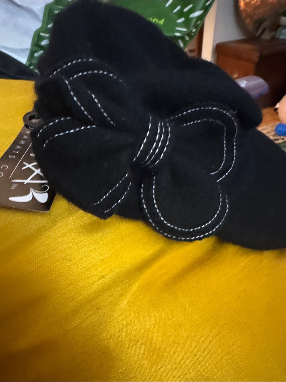 ADORA Black Newsboy Cap with White Contrast Stitching and Bow